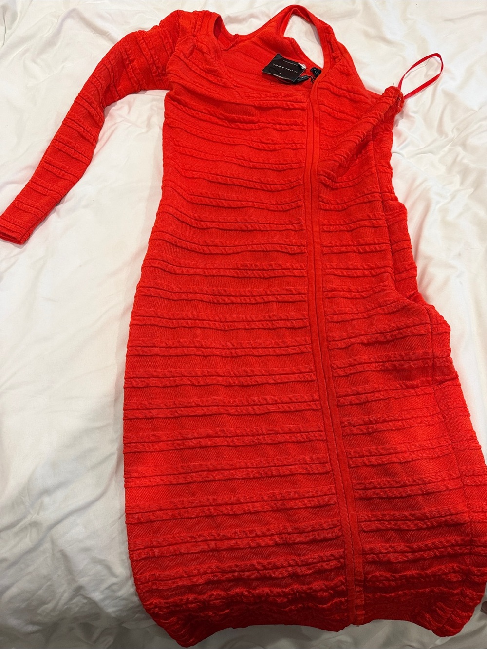 JLUXLABEL One-Shoulder Vibrant Red Textured Bandage Dress